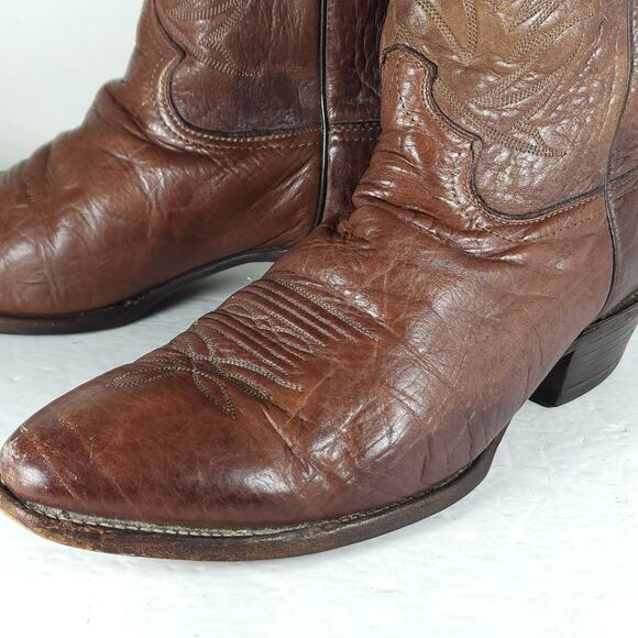 Justin Men\'s Vintage 1306 US 12D Brown Leather Cowboy Boots Made in USA